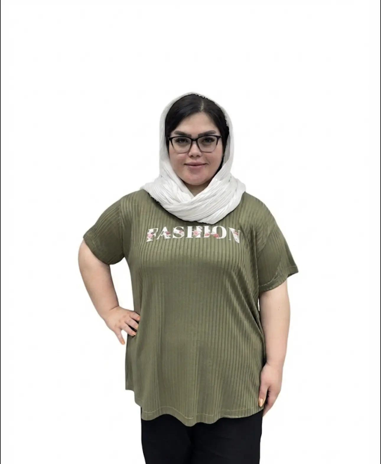 تیشرت سایز بزرگ زنانه طرح Fashion مدل سوزن خالی (کبریتی)